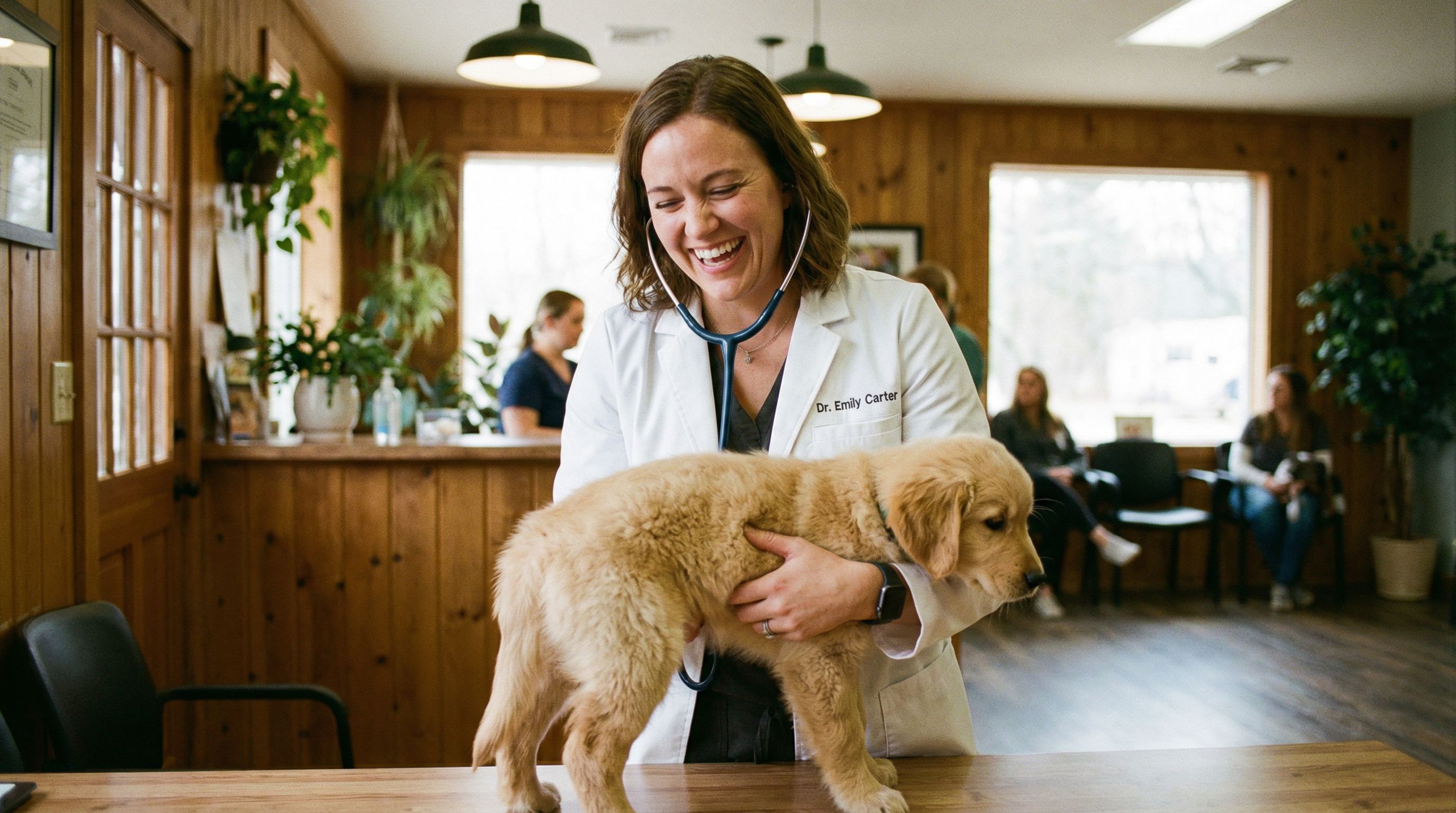 Veterinarian examining a dog at Ashley Valley Veterinary Clinic